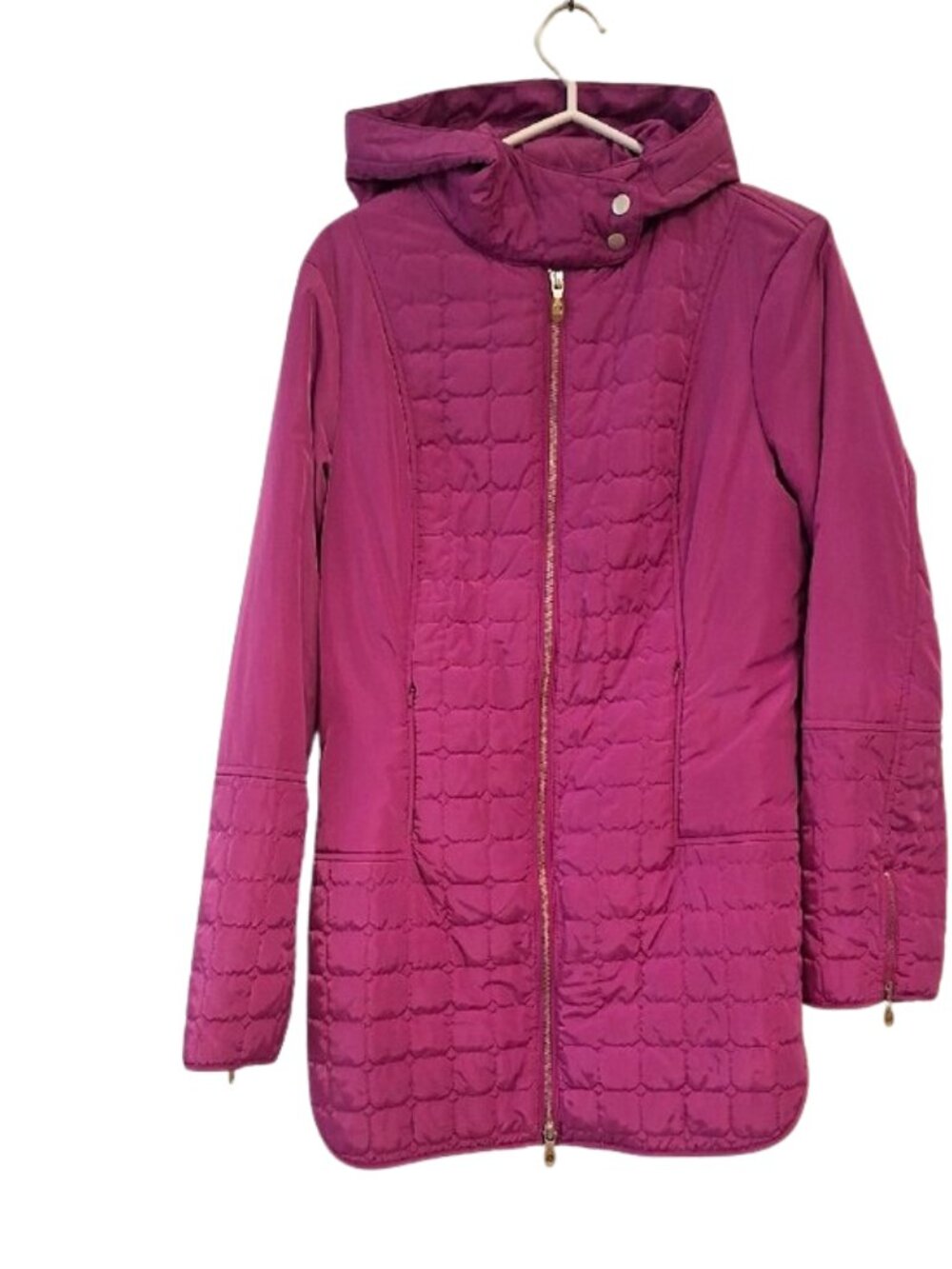 SPANNER Women Quilted Hooded Puffer Coat in Magenta size Medium